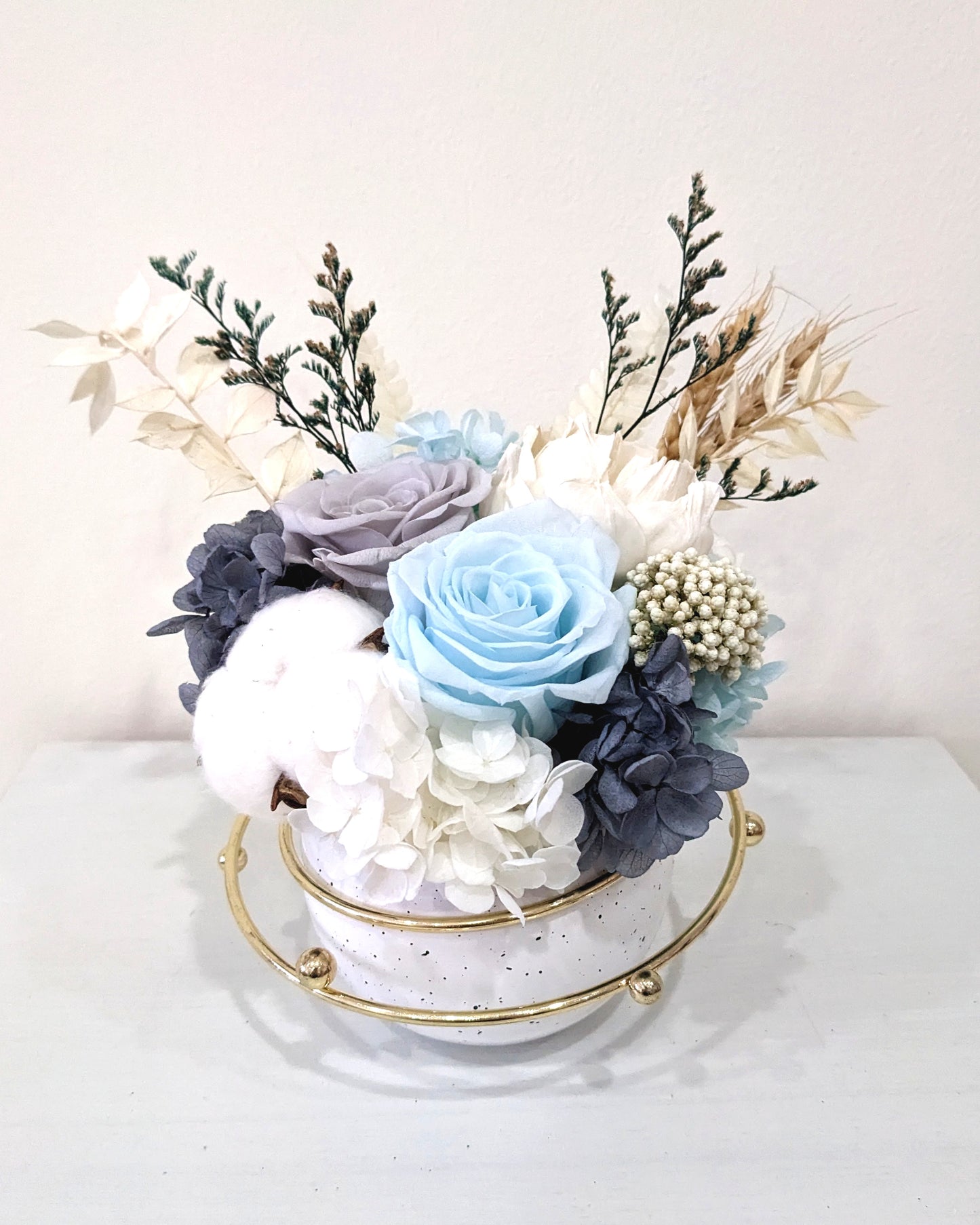 Blue Grey Dried & Preserved Flowers Jar, Singapore Florist
