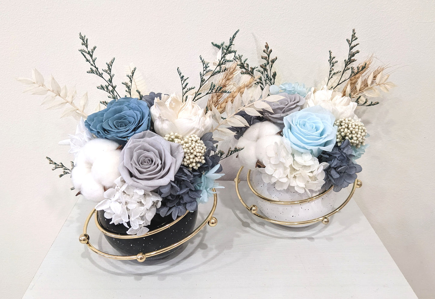Blue Grey Dried & Preserved Flowers Jar, Singapore Florist