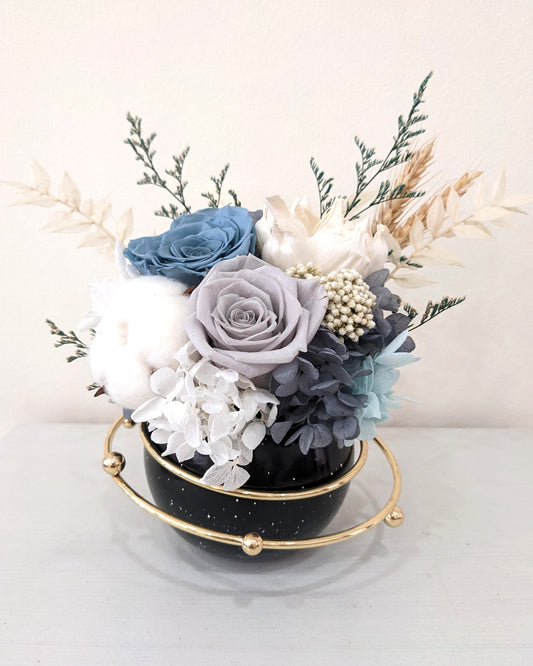 Blue Grey Dried & Preserved Flowers Jar, Singapore Florist