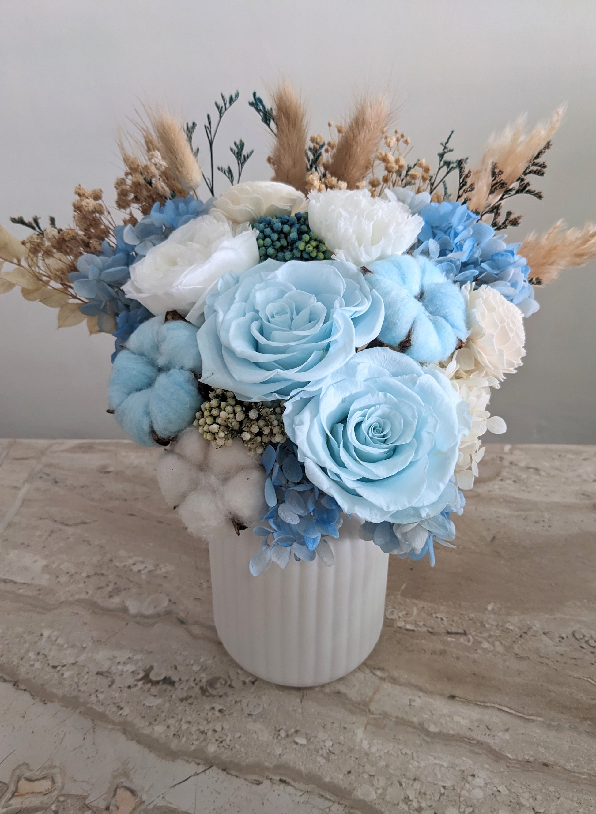 Blue Preserved Flower Jar, Singapore Florist