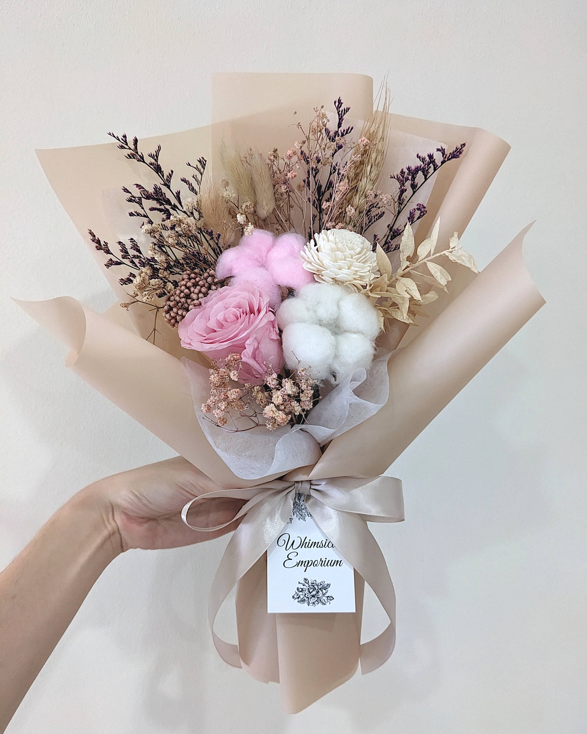 Pink dried & preserved flower bouquet, singapore florist