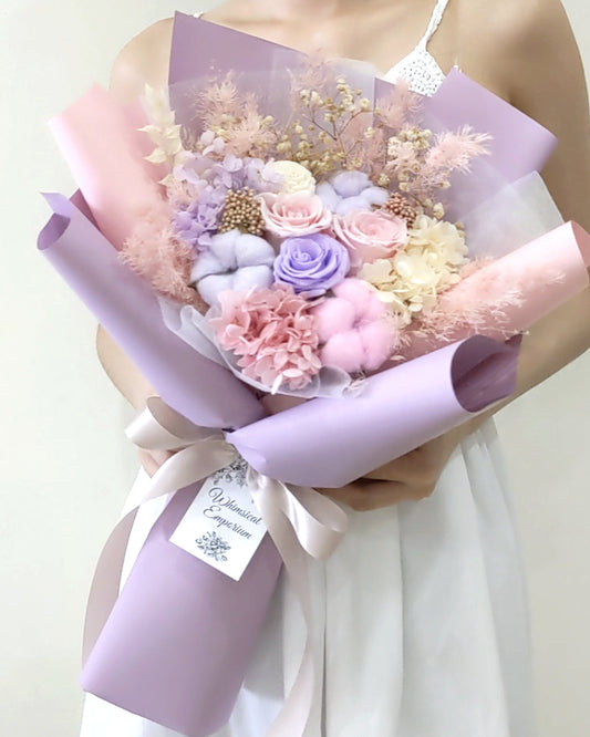 Pink-purple dried & preserved flowers bouquet, singapore florist