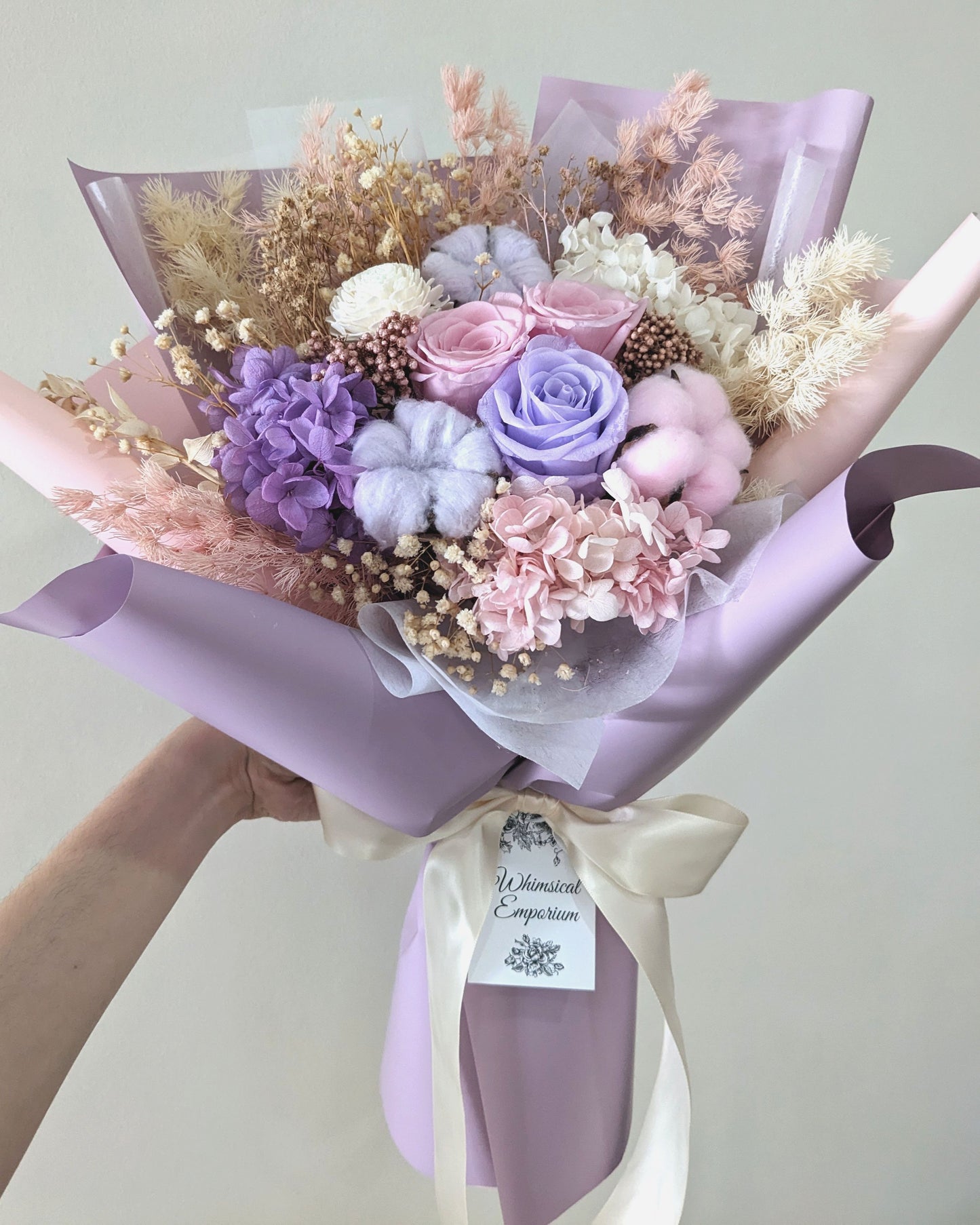 Pink & Purple Dried & Preserved Flower Bouquet, Singapore Florist