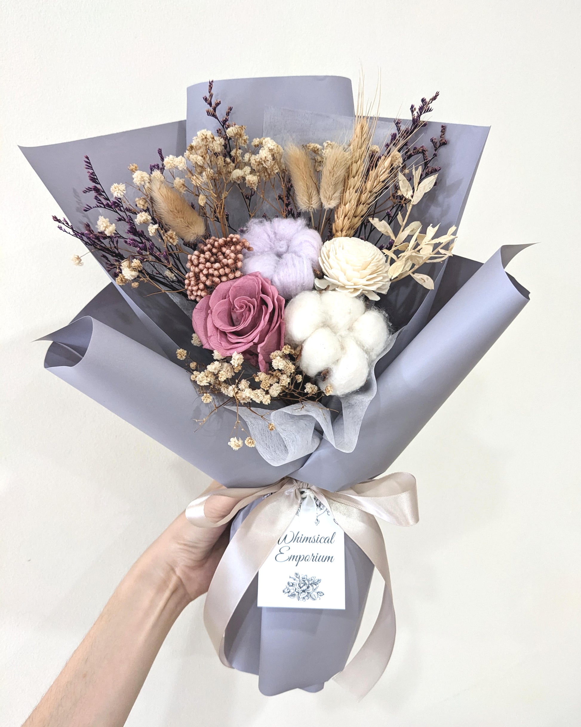 Valentine's-Purple Dried & Preserved Flowers Bouquet, Singapore Florist