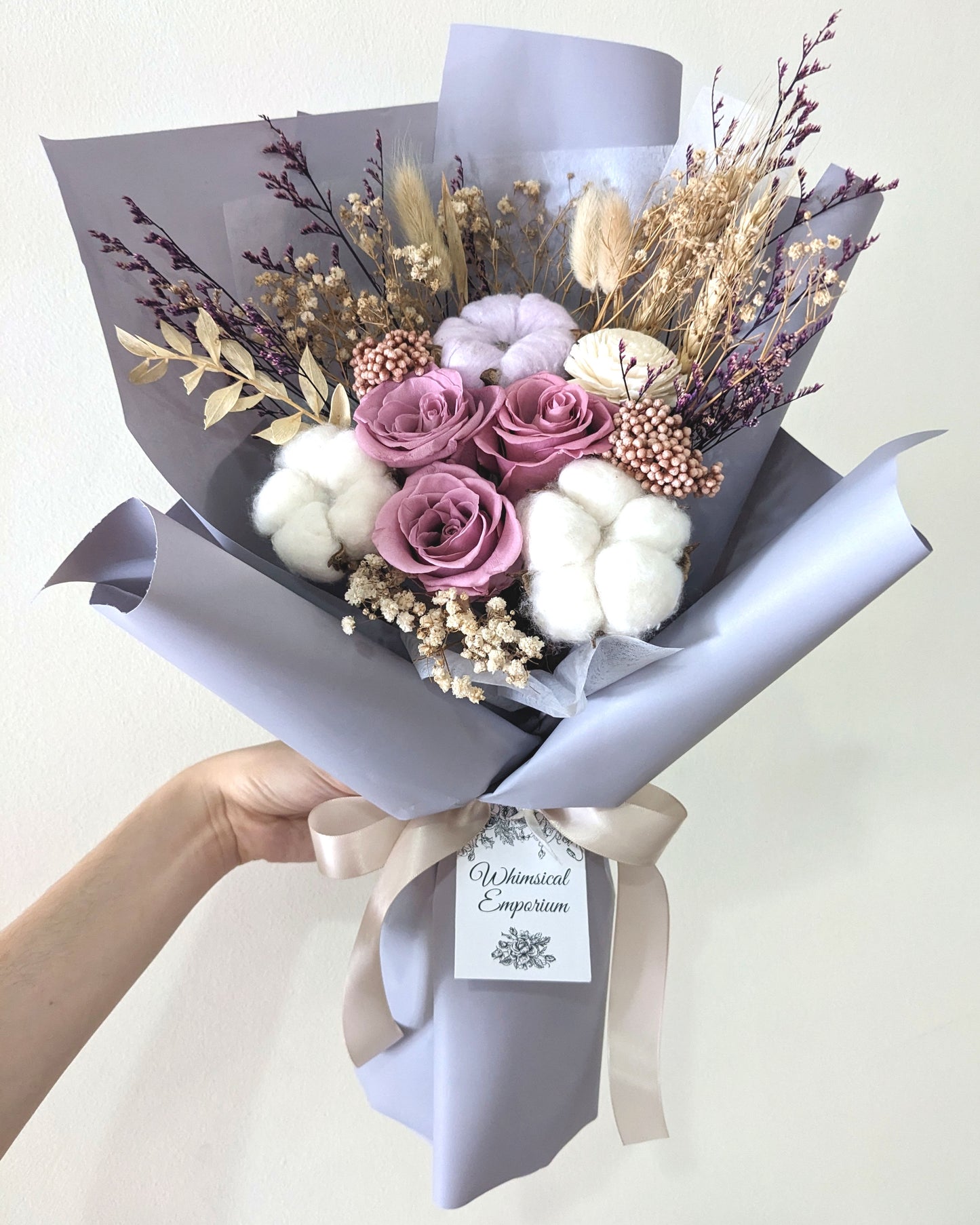 Valentine's-Purple Dried & Preserved Flowers Bouquet, Singapore Florist