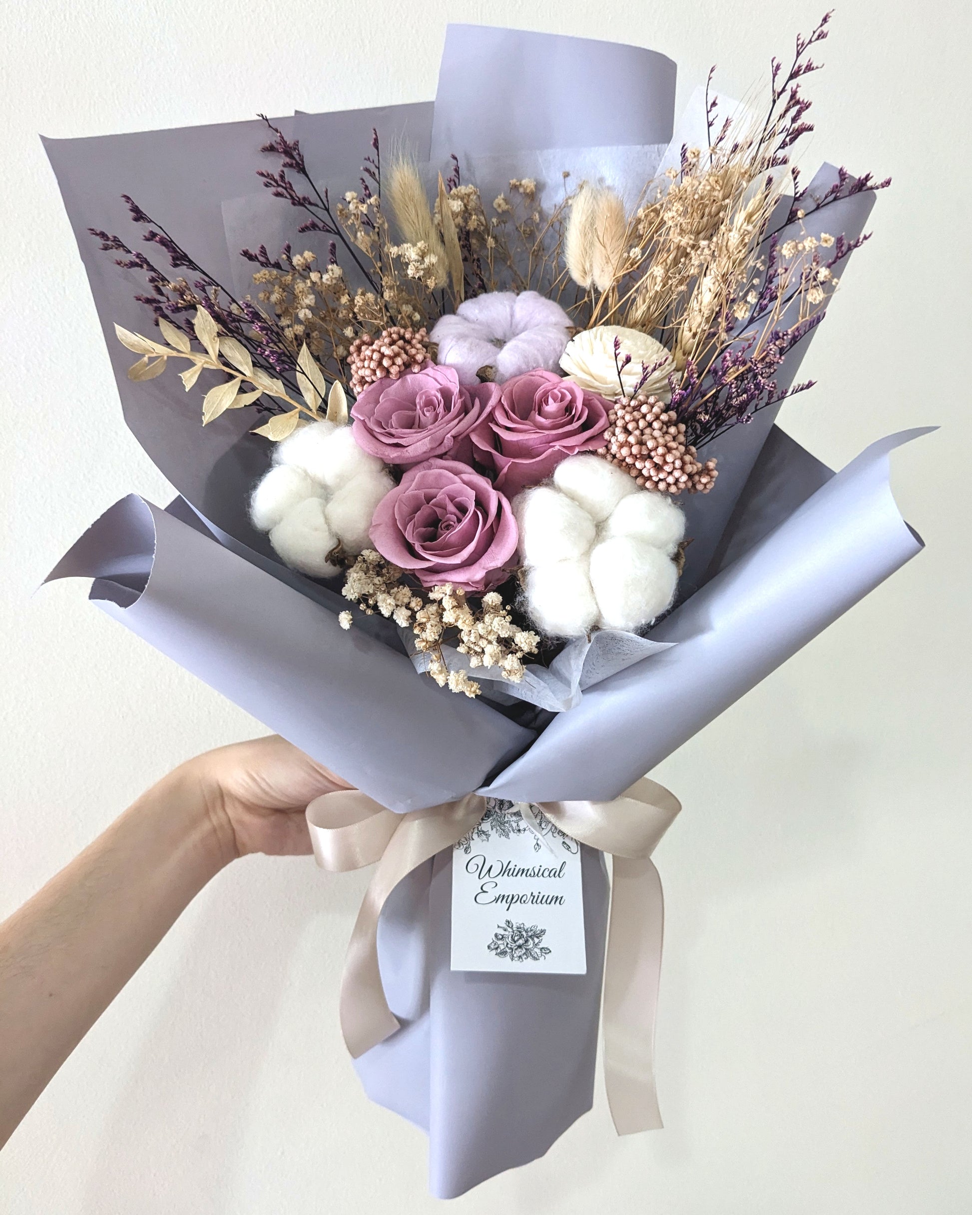 Valentine's-Purple Dried & Preserved Flowers Bouquet, Singapore Florist