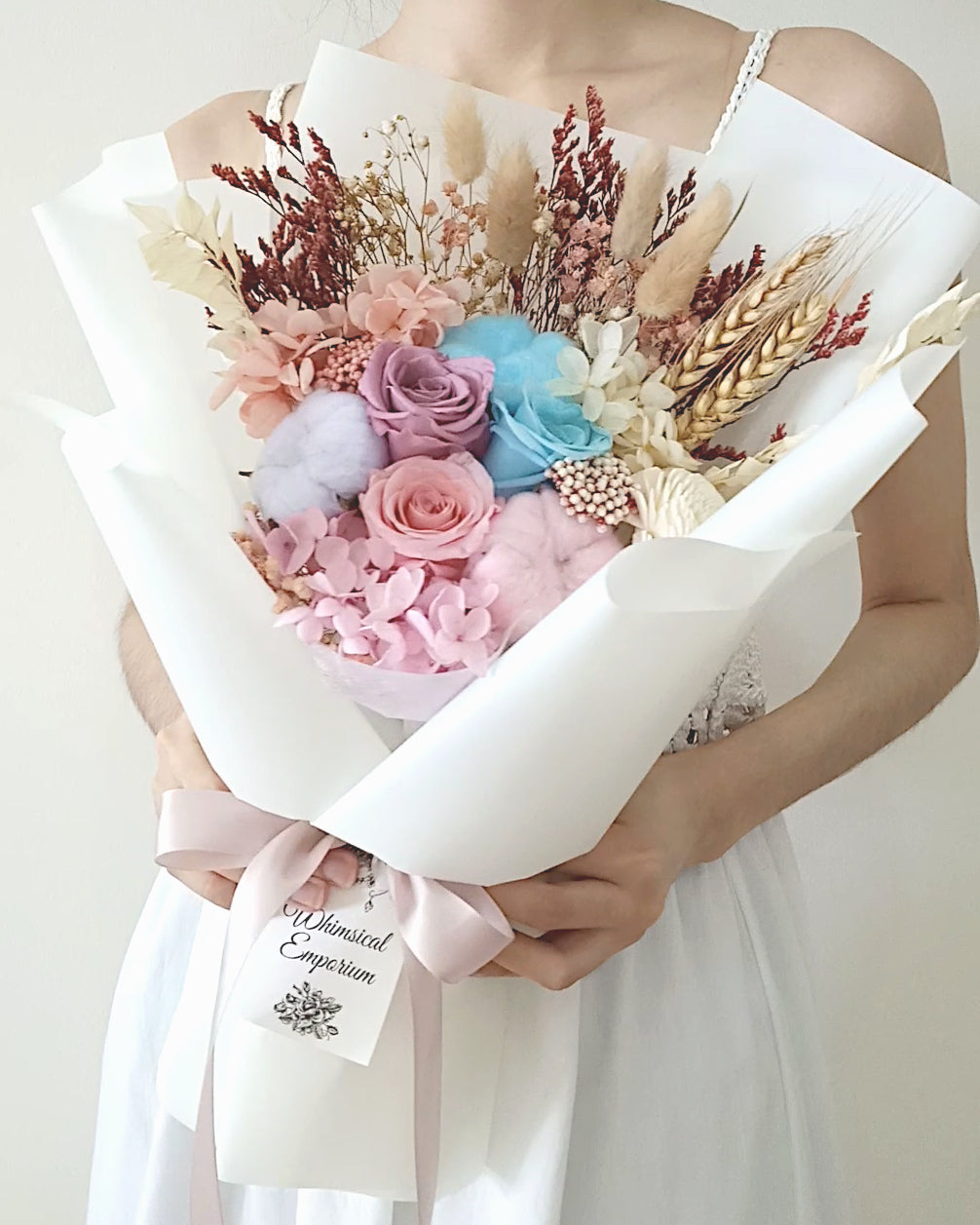 Rainbow Dried & Preserved Flowers, Roses Bouquet, Singapore Florist