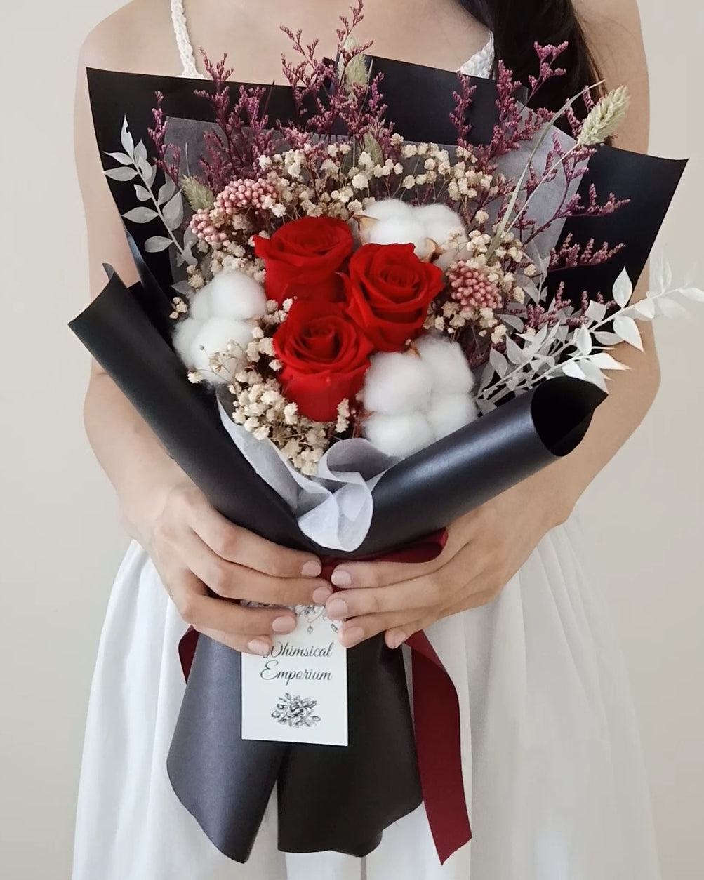 Valentine's-Red Dried & Preserved Flowers Bouquet, Singapore Florist